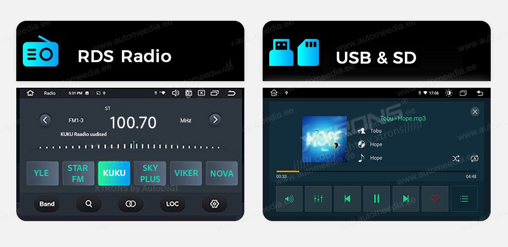 XTRONS TX123GS XTRONS TX123GS FM RDS raadio ja USB multimedia mängija
