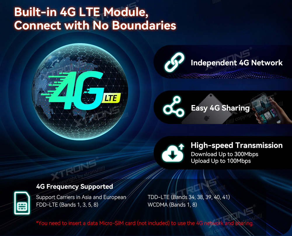 XTRONS QDB8060CI XTRONS QDB8060CI SIM kaardi pesaga 4G modem sisseehitatud
