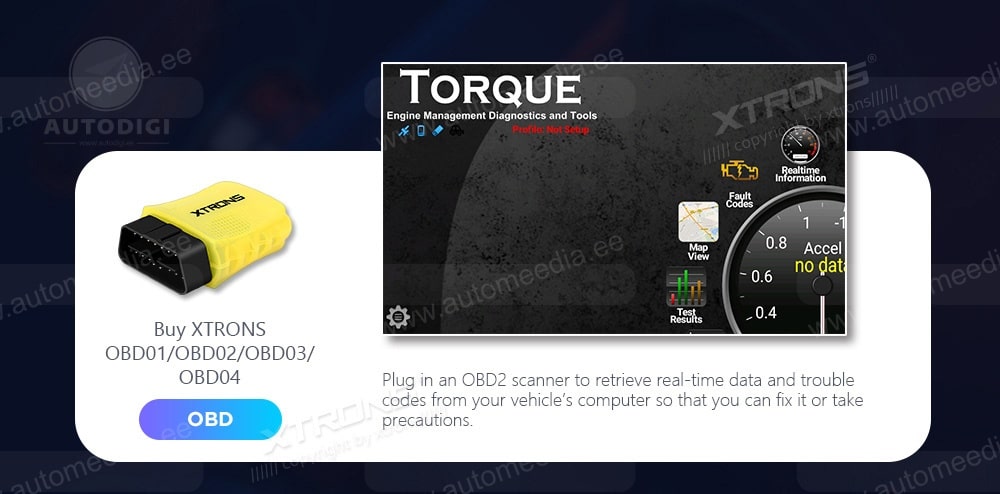 XTRONS TX123GS XTRONS TX123GS OBD II bluetooth ja wifi adapterid androidile ja iPonele