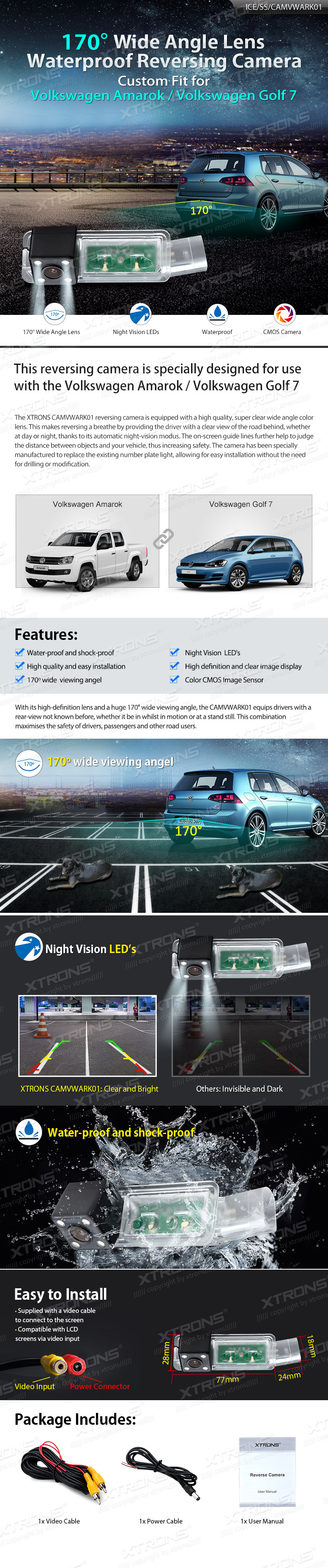 Volkswagen Golf 7 / Amarok, RCA liitmikuga Xtrons tagurdus / parkimiskaamera multimeedia naviraadiole