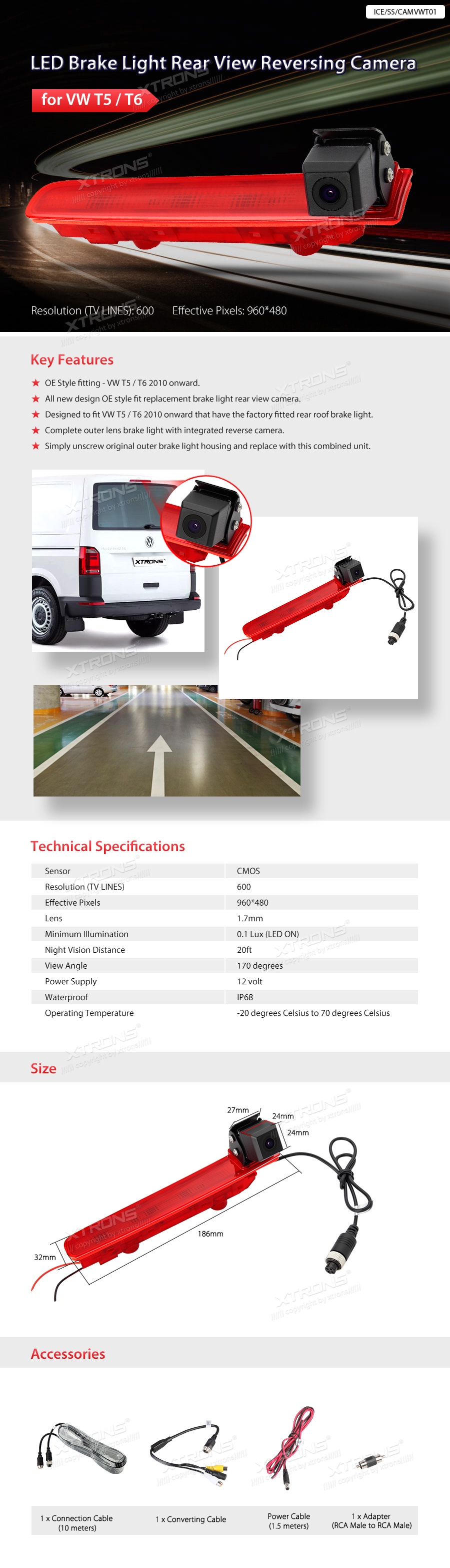 Volkswagen T5/T6 kahe tagauksega mudelile  , RCA liitmikuga Xtrons tagurdus / parkimiskaamera multimeedia naviraadiole