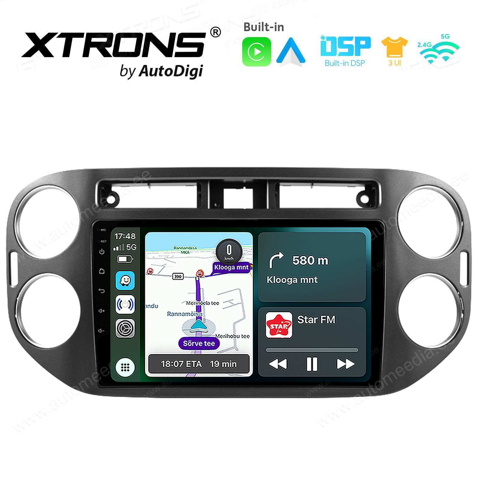 VW Tiguan (2007-2015) Android 14  | CarPlay Android multimeedia keskus | DAB+ digiraadio