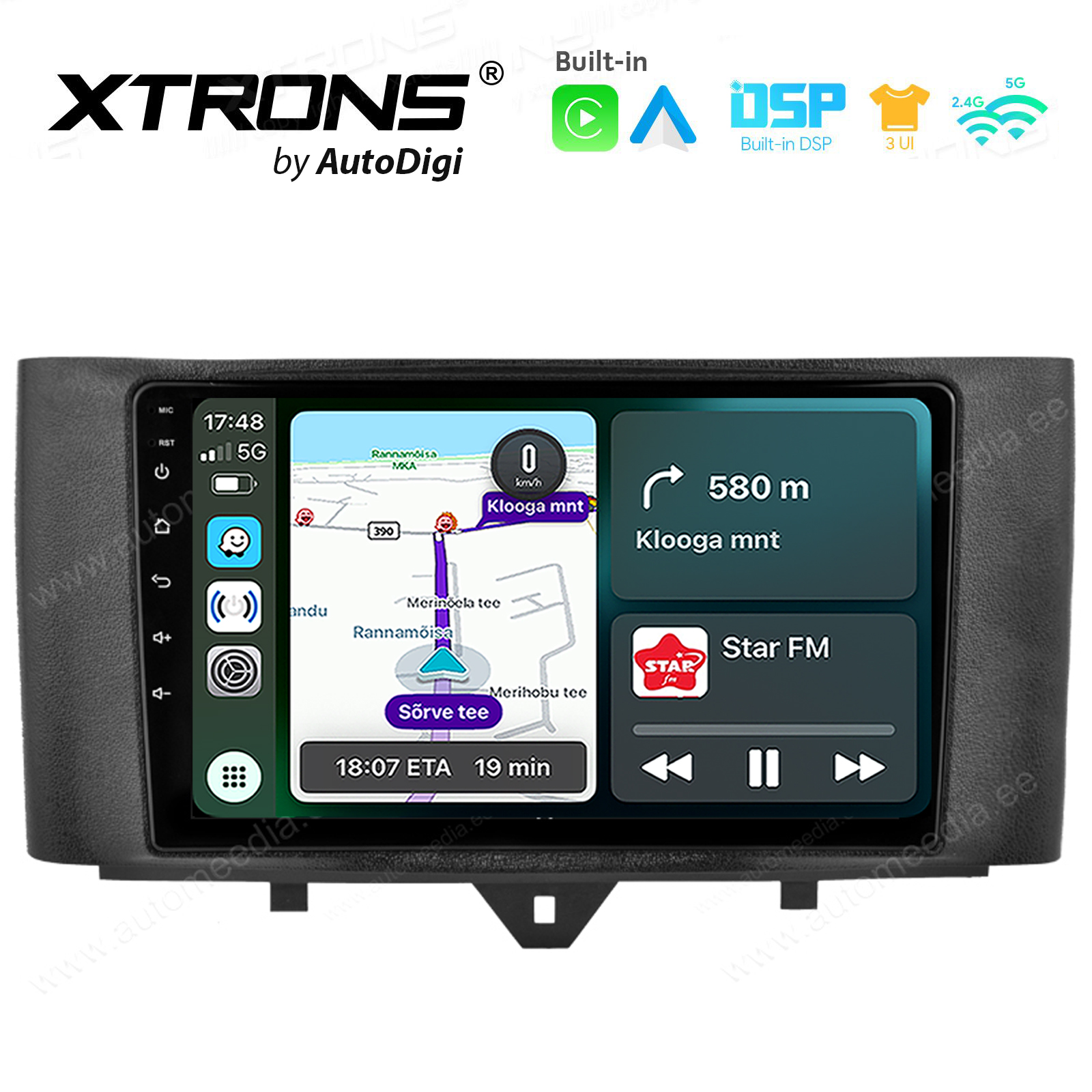 Smart Fortwo (2011-2015) Android 14  | CarPlay Android multimeedia keskus | DAB+ digiraadio