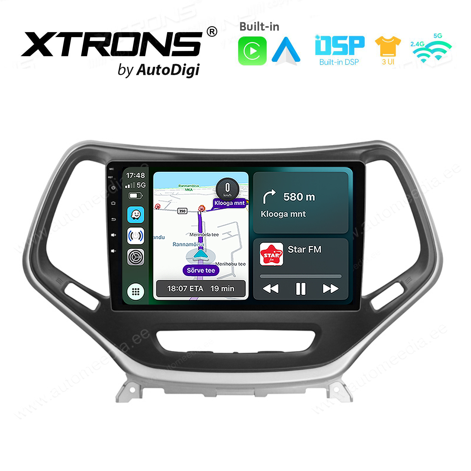 Jeep Cherokee 5 KL 2014 - 2018 Android 14  | CarPlay Android multimeedia keskus | DAB+ digiraadio