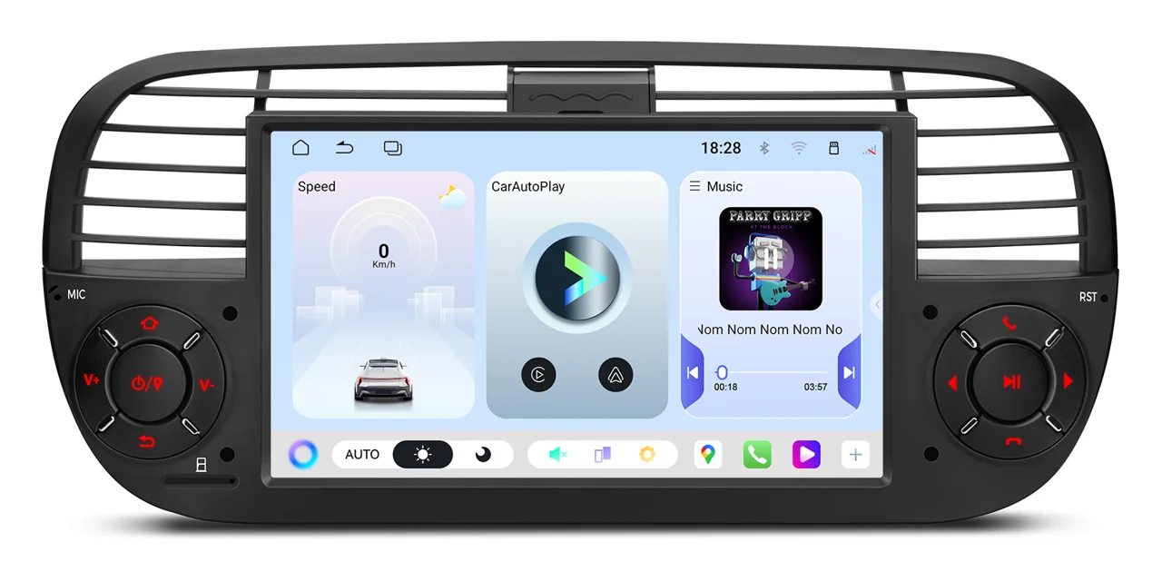 XTRONS UA7550FLB – 7″ Android 15 autoraadio, Fiat 500, 4/64 GB, must | CarPlay / Android Auto